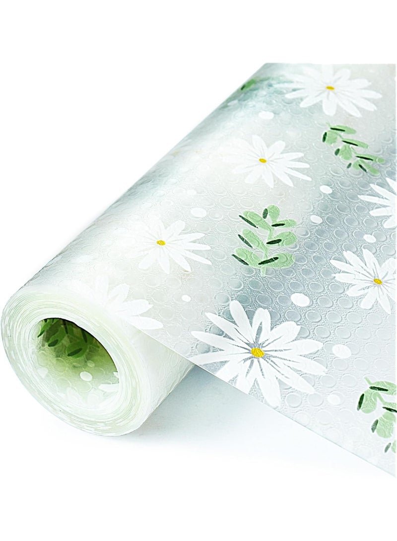 Shelf Liner, Waterproof Refrigerator Liner, Drawer Liners for Kitchen Cabinet, Bathroom Sink Mat No Slip Cupboard Mats Non Adhesive Fridge Liner EVA Place Mats Roll - Leaf Daisy 2"×17.7" - Image 1